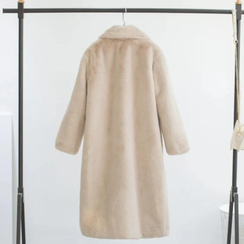 Winter Women High Quality Faux Rabbit Fur Coat Luxury Long Fur Coat Loose Lapel OverCoat Thick Warm Plus Size Female Plush Coats
