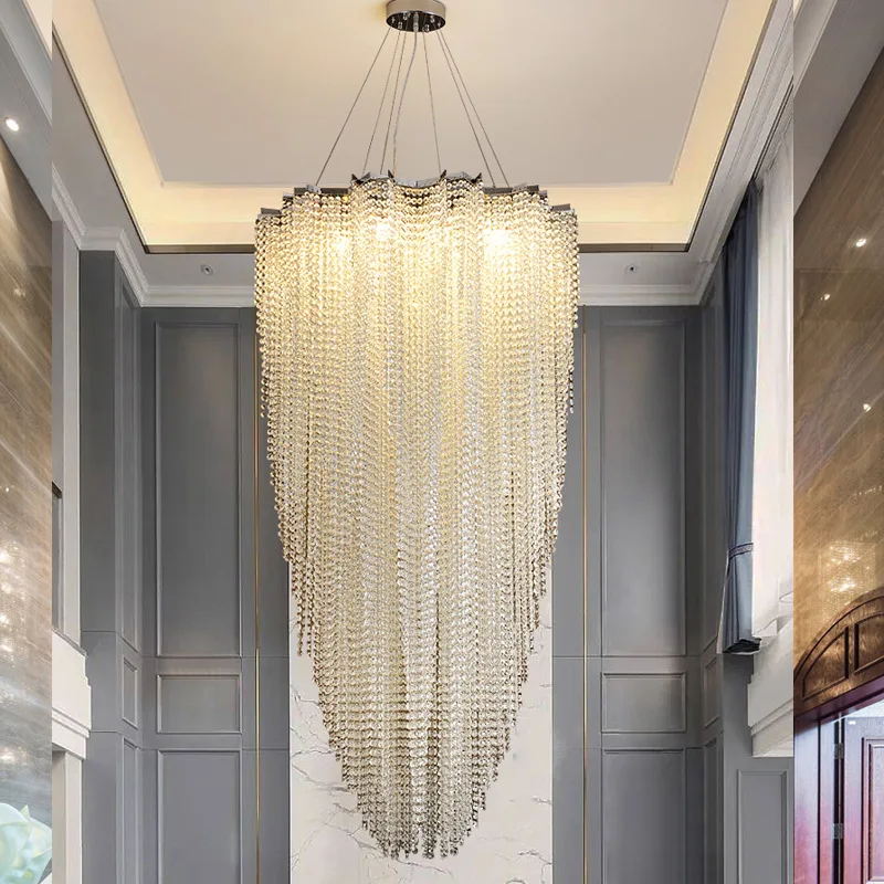 

Modern Luxury Crystal Pendant Chandeliers for Staircase Living Room Hotel Hall Labby Suspension Lustre LED Hanging Lighting