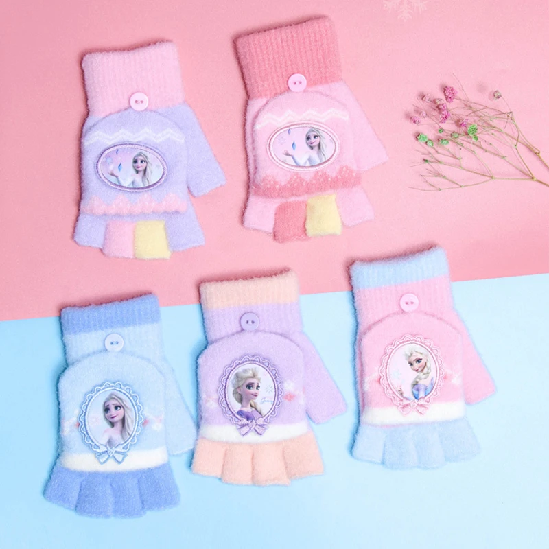 

Cute Disney Frozen Glove Children Cartoon Anime Elsa Gloves Girl Winter Keep Warm Knit Gloves Women Birthday Festival Party Gift