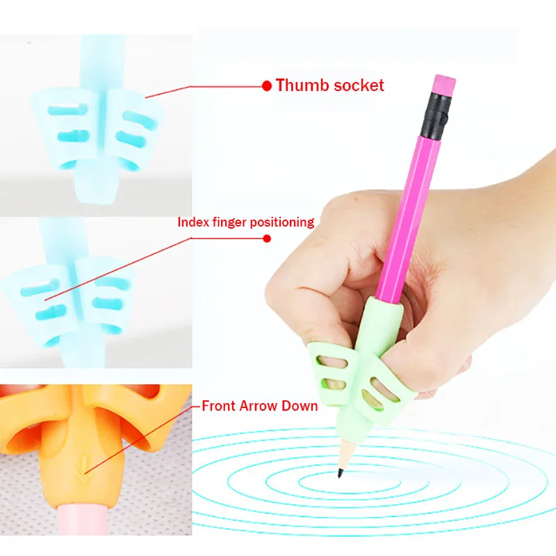 3 قطع/مجموعة من أقلام السيليكون الناعمة تحمل إصبعين جل أدوات تصحيح التدريب على الكتابة للأطفال عقد أقلام هدية بدون صندوق