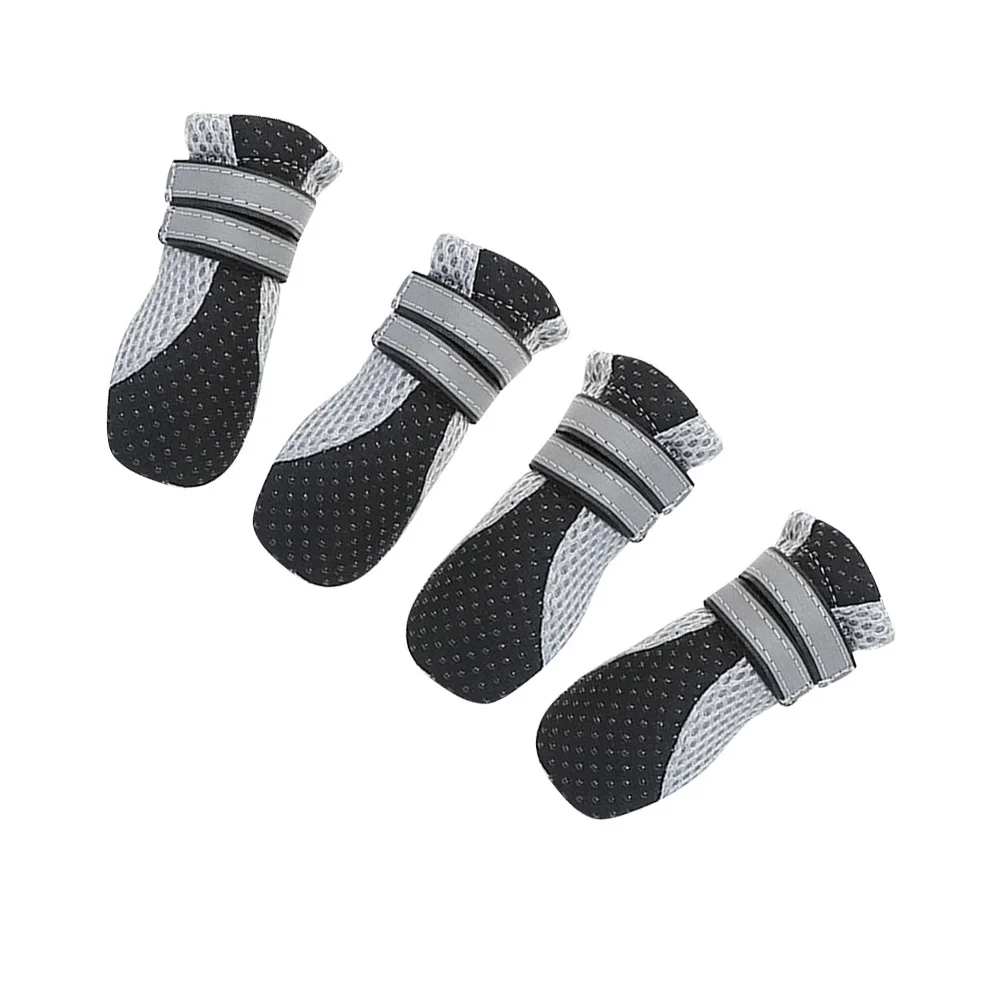 

4Pcs Pet Night Reflective Dog Shoes Breathable Summer Net Walking Boots Black S Waterproof Non-Slip Waterproof Dog Boots