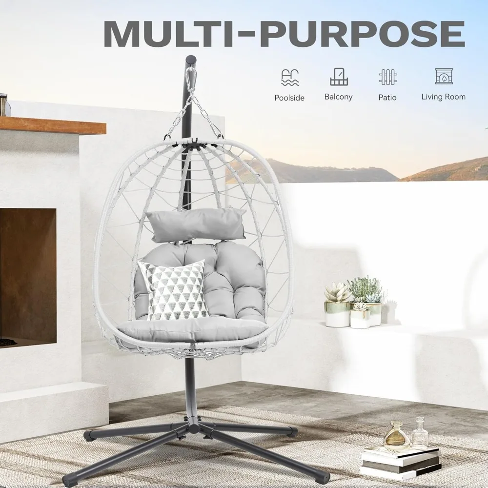 

Swing Chair with Stand Egg Chair Wicker Egg Chair with Cushions 330lbs for Patio, Bedroom, Garden and Balcony
