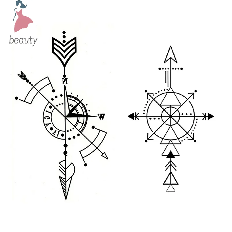 Autocollant de Tatouage Temporaire Étanche, Boussole, Flèche, Horloge Romaine, Petit Corps, Art, Flash, Faux Tatouage pour Femmes et Hommes