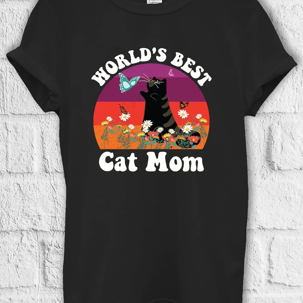 World'S Best Cat Mom T Shirt Sweat Jute Bag Kids Baseball Pullover Baggy Boyfriend 3640