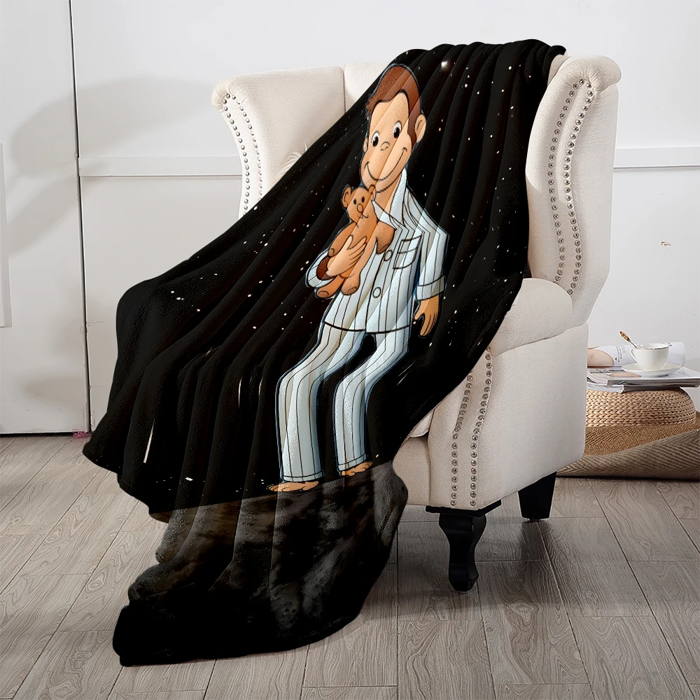 Curious George Pajamas Moon Flannel Fleece Throw Blanket for Couch Sofa Lightweight Cozy Plush Blanket for Travel Office Nap
