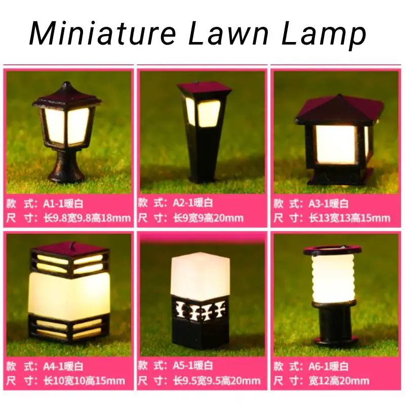 2pcs 3V Miniature LED Garden Lights Lawn Lamps Dollhouse Model Street Lamp Fairy Garden Landscape Decoration Micro Landscape