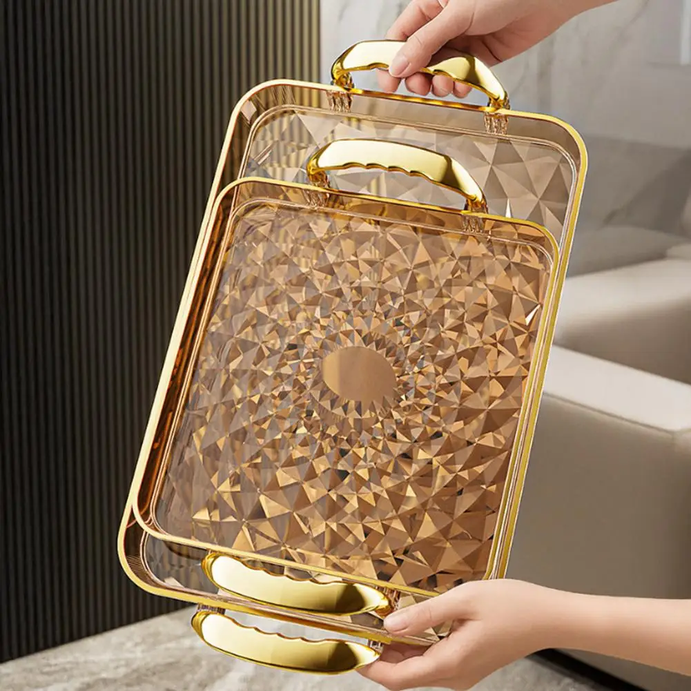 Edge Tray Serving Tray with Handles Fruit Dessert Platter Stackable Kitchen Organizer Decorative Storage Tray Kitchen