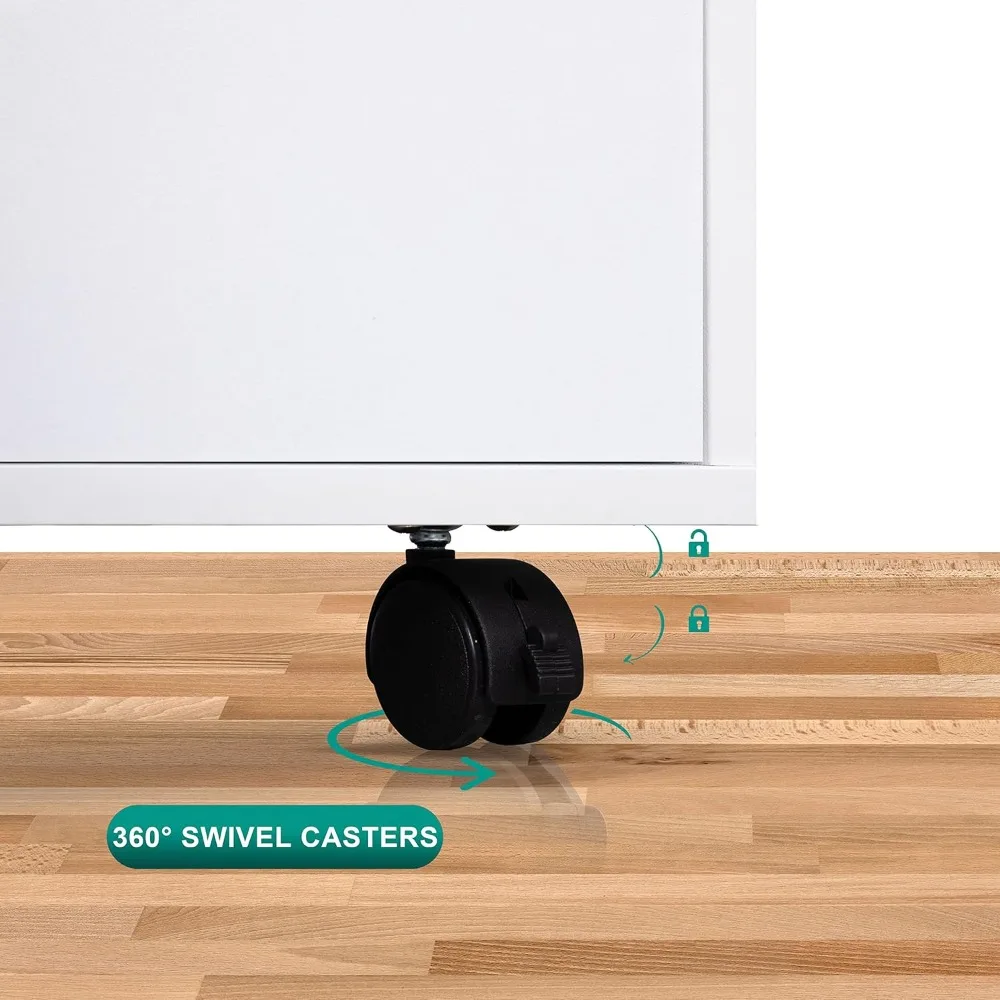 Высокий комод с 5 ящиками и колесами, вместимость 180 фунтов, белый