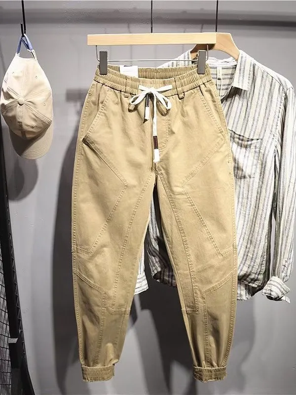 

Spring Autumn Men's Slim Fit Pure Cotton Elastic Cuffed Long Trousers Casual Pants Faionable Small Footed Trousers