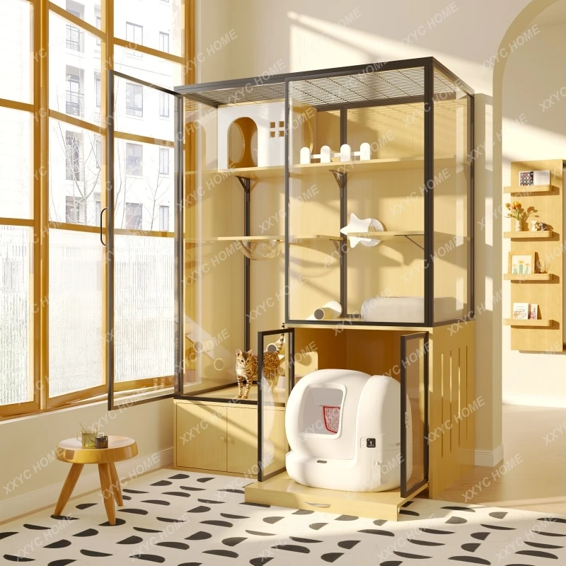 AACat Villa Household Independent Toilet Integrated Electric Cat Litter Box Large Space Glass Cat Cabinet