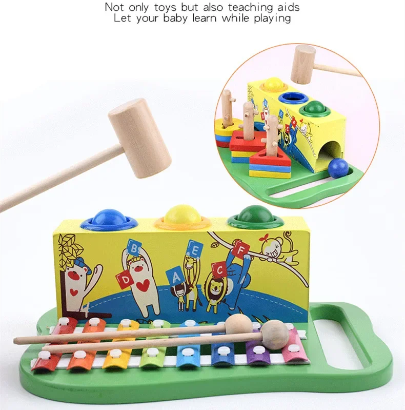 [Funny] Wooden large particles Knock the ball piano Versatile Knock table game educational board game Toys baby birthday gift