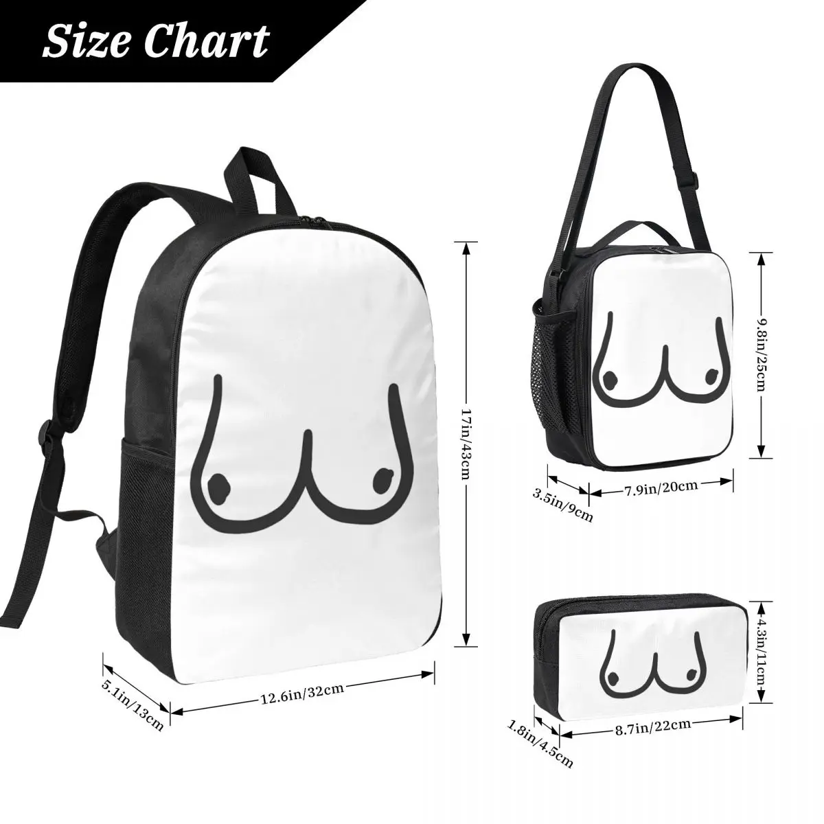 Boobs Breasts Free The Nipple Sticker Backpack Boys Girls BookBag School Bag Shoulder Bags 3ps Insulated Lunch Bag Pencil Case