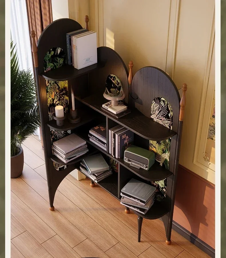 A corner solid wood bookshelf French retro style living room ash wood triangular storage rack home decoration accessories