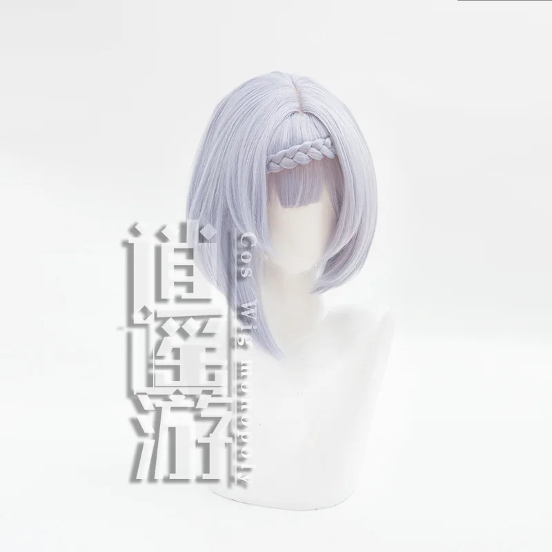 Noelle Cosplay Wig Game Genshin Impact 45CM Silver Purple Heat-resistant Synthetic Wig Halloween Party Anime Noelle Wigs+wig Cap