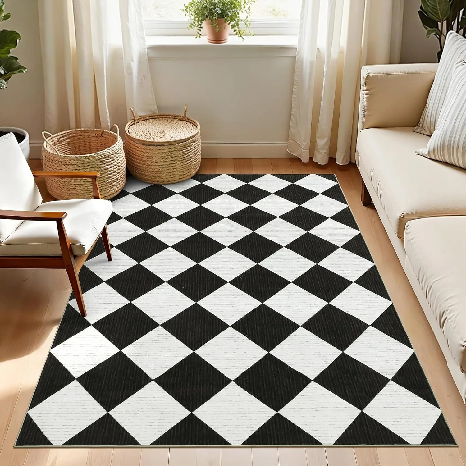 Living Room Carpet Non-slip Stain-resistant Floor Mat Dark Checkerboard Diamond Rug Large Size Home Decoration Rugs 거실 카펫
