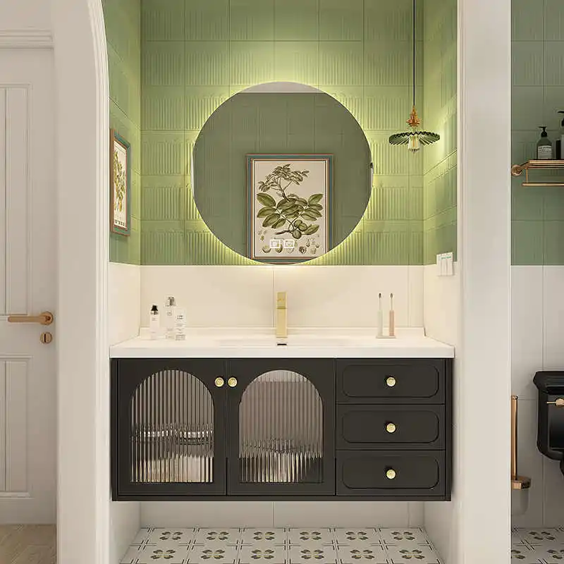 

Тумба для умывальника из дуба в французском стиле, антикварный дизайн, комбинированная тумба для ванной комнаты с интегрированной керамической раковиной