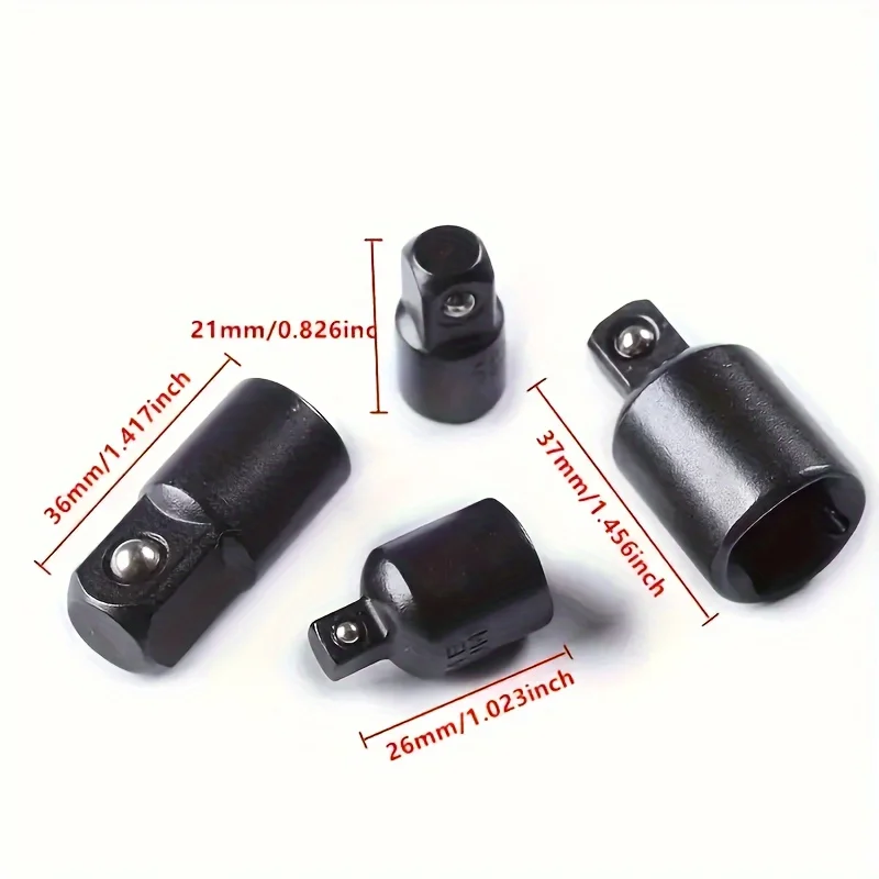 4pcs Socket Adapter Head Ratchet Wrench Adapter Head Conversion Convert 1/4, 3/8, 1/2 Drive Locking Adapter for Impact Wrench