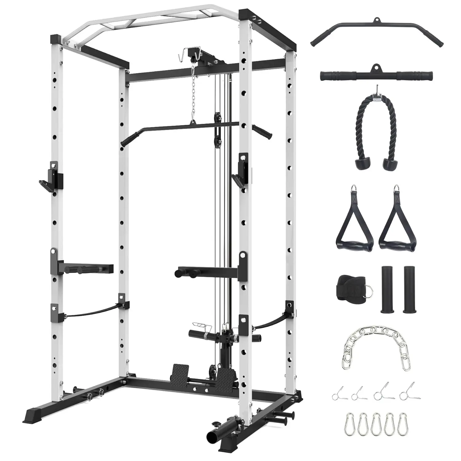 1600LBS Power Cage Squat Rack with Dip Bar Cable Pulley System Stainless Steel Weight Rack Home Gym Equipment, Customized