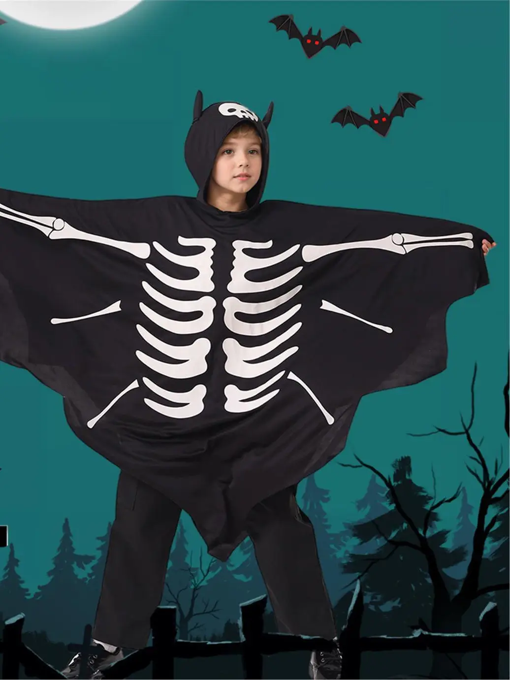 

Детский светящийся костюм призрака на Хэллоуин, халат со скелетом и летучей мышью, наряд для выступлений, фестивальные костюмы для мероприятий