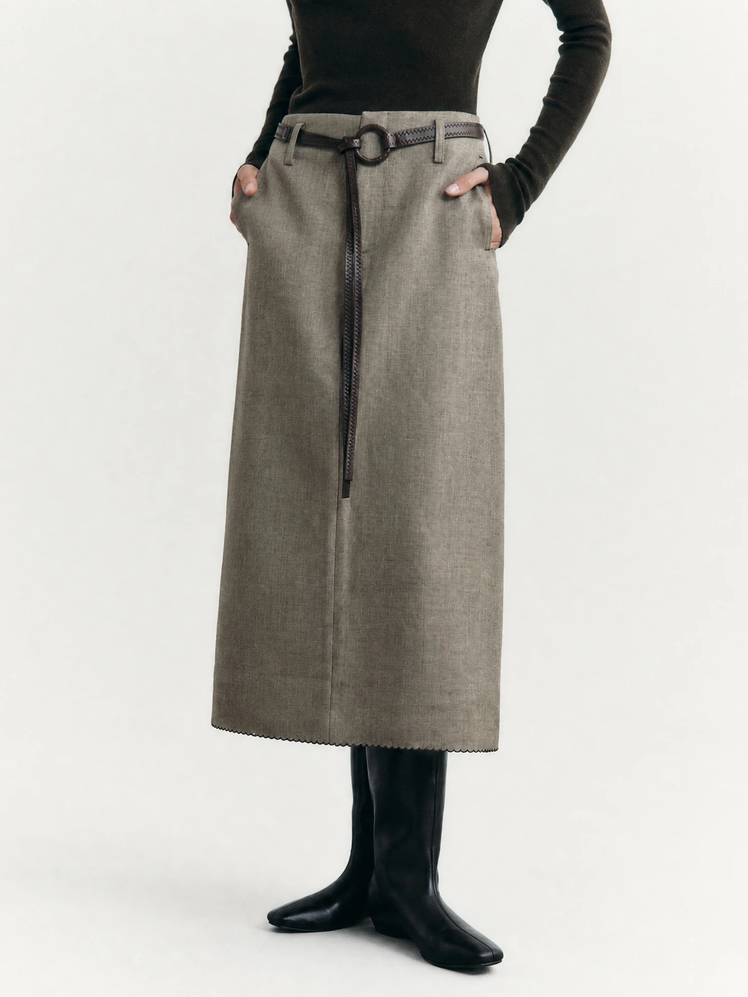 Anti-Wrinkle Smooth Easy-Maintain Commute Style Mid-High Waist Straight Split Half Skirt for Business And Daily Use