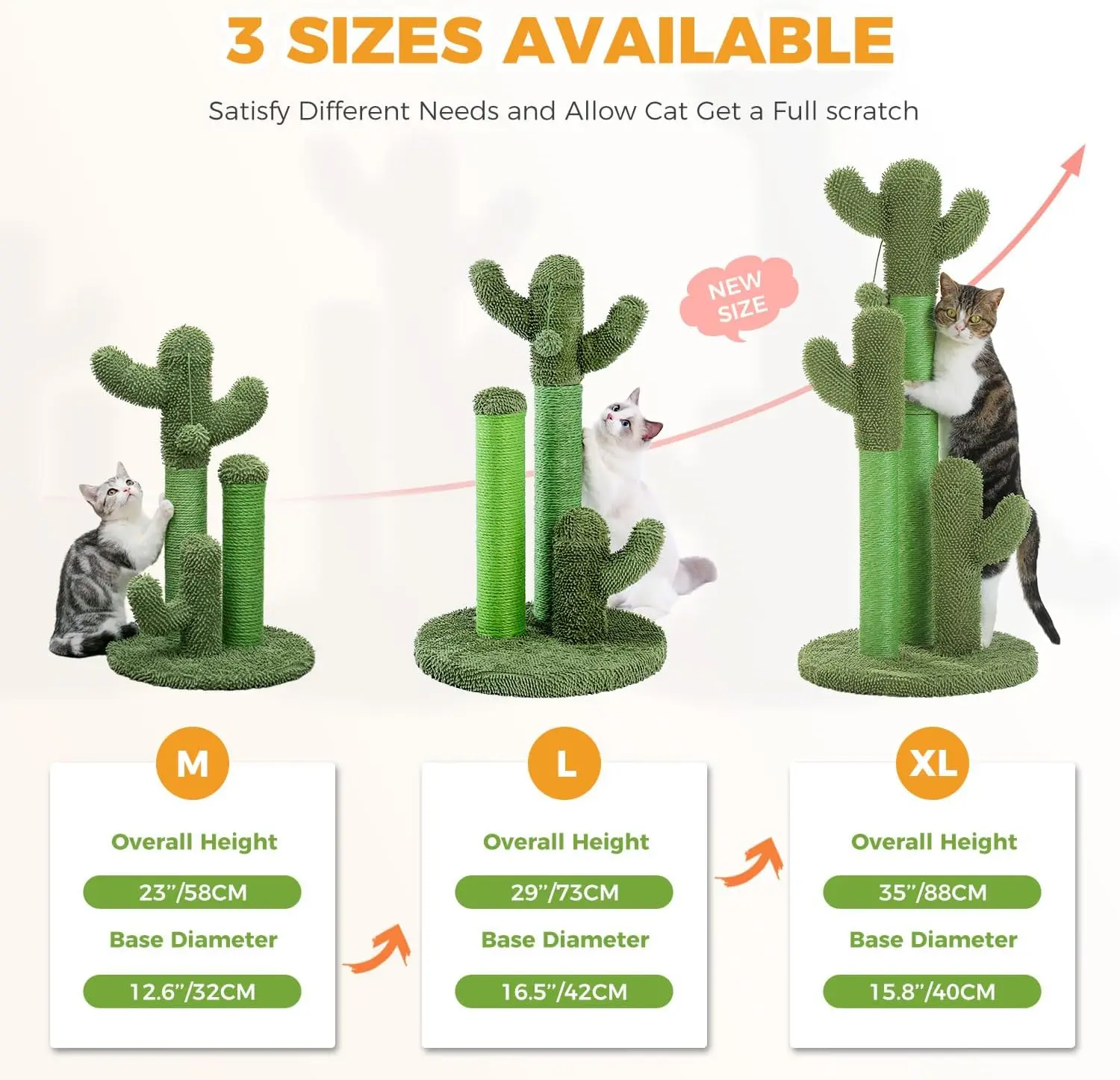 Road Cat Scratching Post Cactus Cat Scratcher Featuring with 3 Scratching Poles and Interactive Dangling Ball -Large 27 Inches