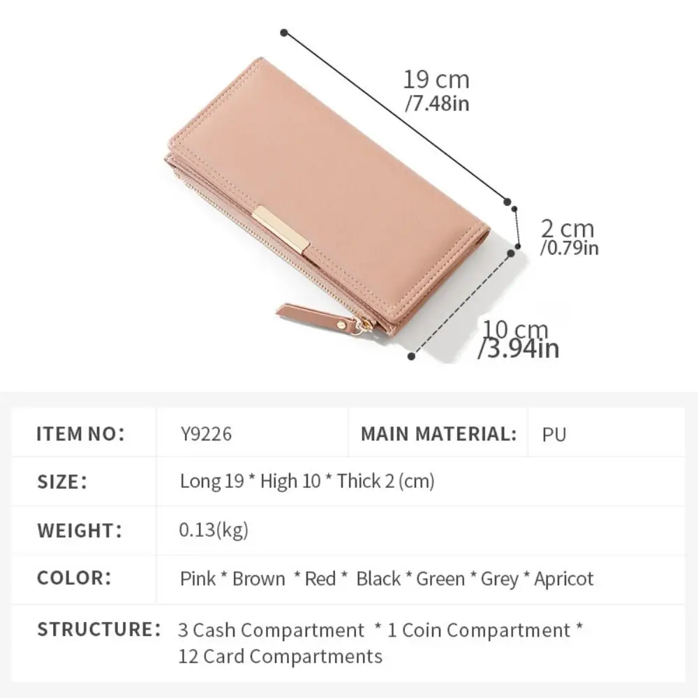 Casual Korean Style Long Wallet Ultra Thin Purse PU Leather Card Holder Multi-function Card Holder Coin Pouch Card Storage Bag