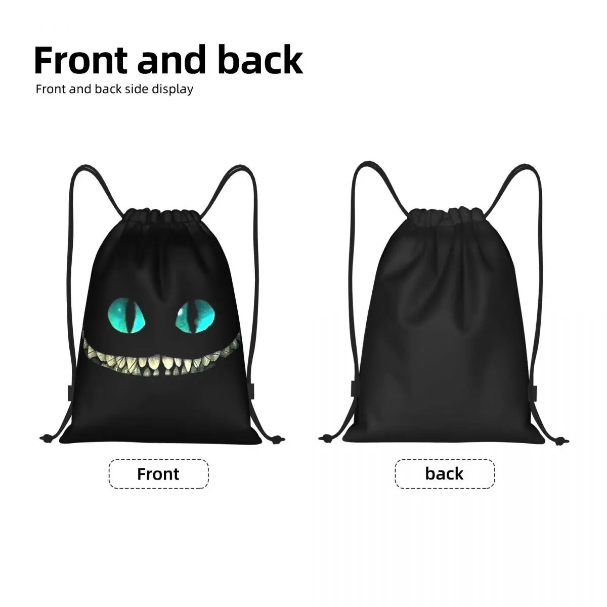 Mochila personalizada con cordón para hombre y mujer, bolso ligero con diseño de cara de gato de Cheshire, Alicia en el país de las Maravillas, saco deportivo para gimnasio