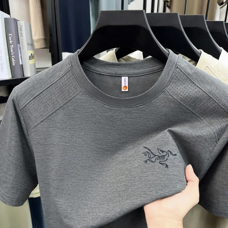Designer Edition Summer Men Short-Sleeved T-Shirt Solid Color Round Neck Breathable Stamp T-Shirt Casual Fashion Men's Clothing