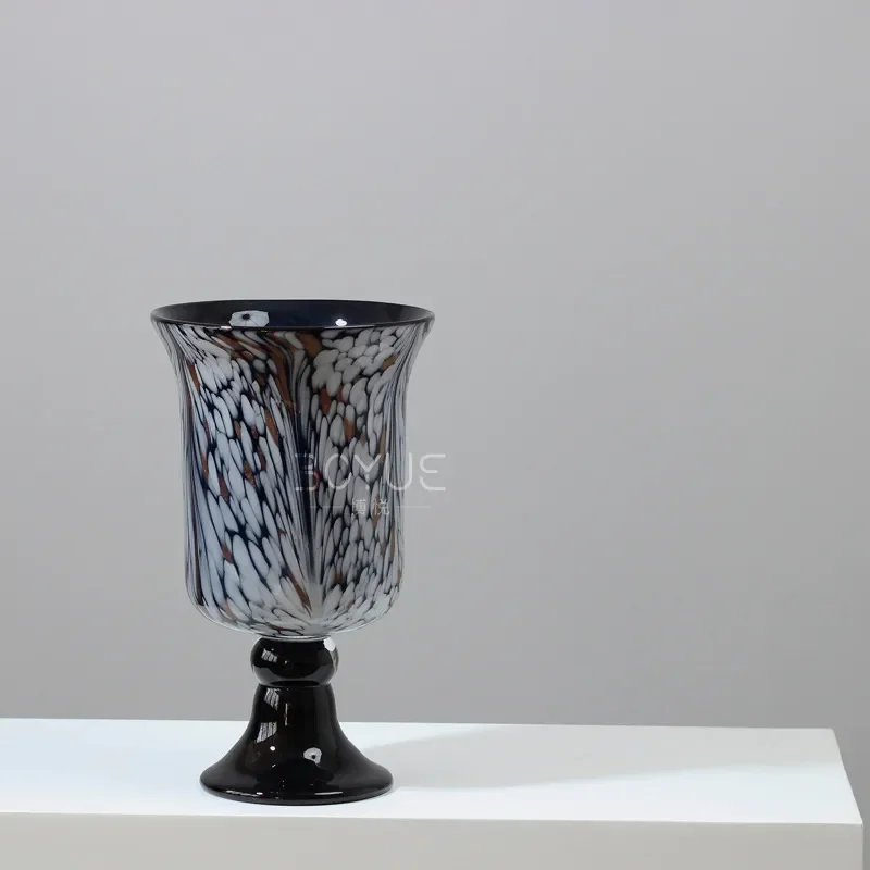 French Medieval Style Glazed Vase with Gold Sprinkles Large Diameter Lily of the Valley Design for Living Room Dining Table