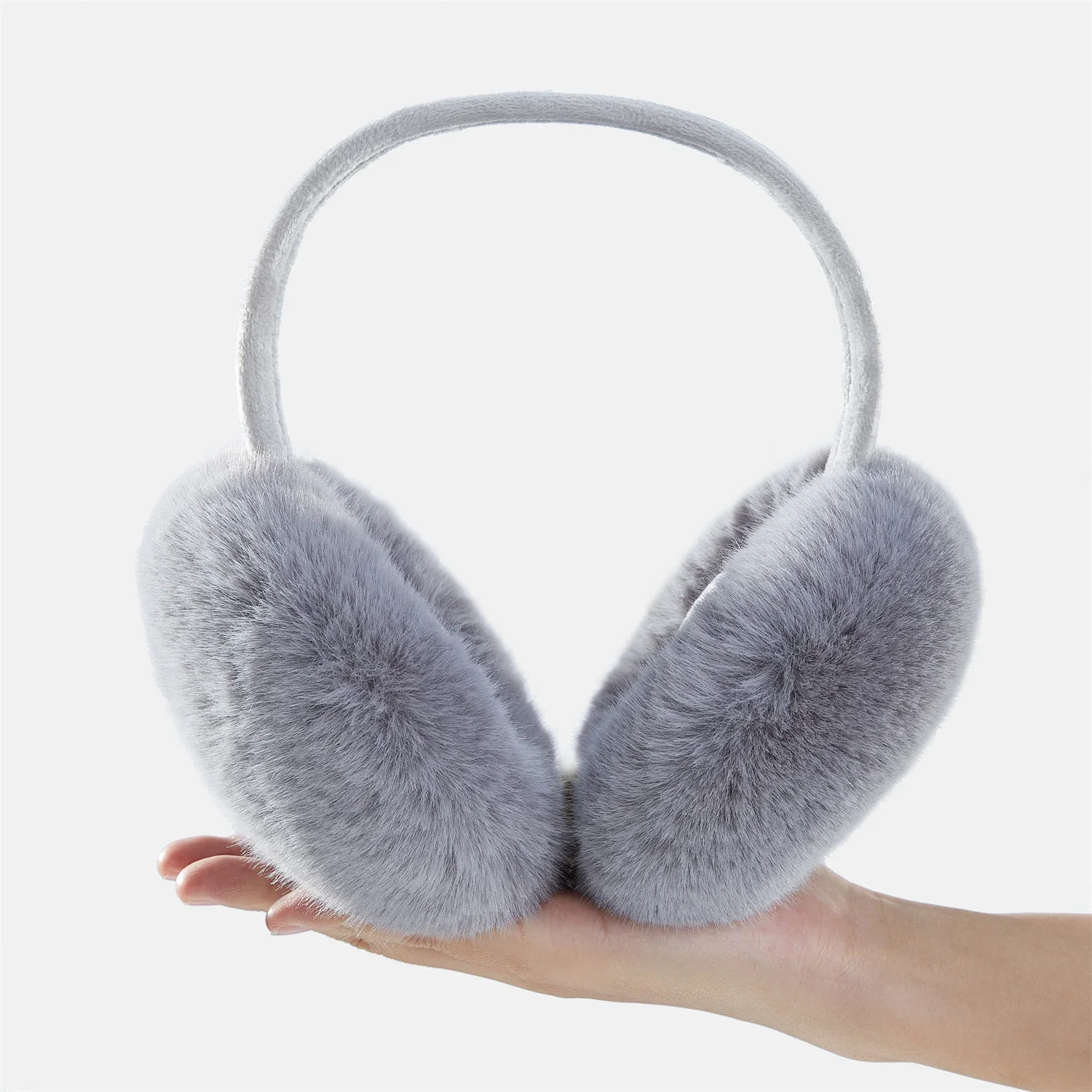 Anjj Foldable Grey Earmuffs Exquisite High Quality Soft Plush Warm Windproof Imitation Rabbit Fur Ear Muffs For Best friends