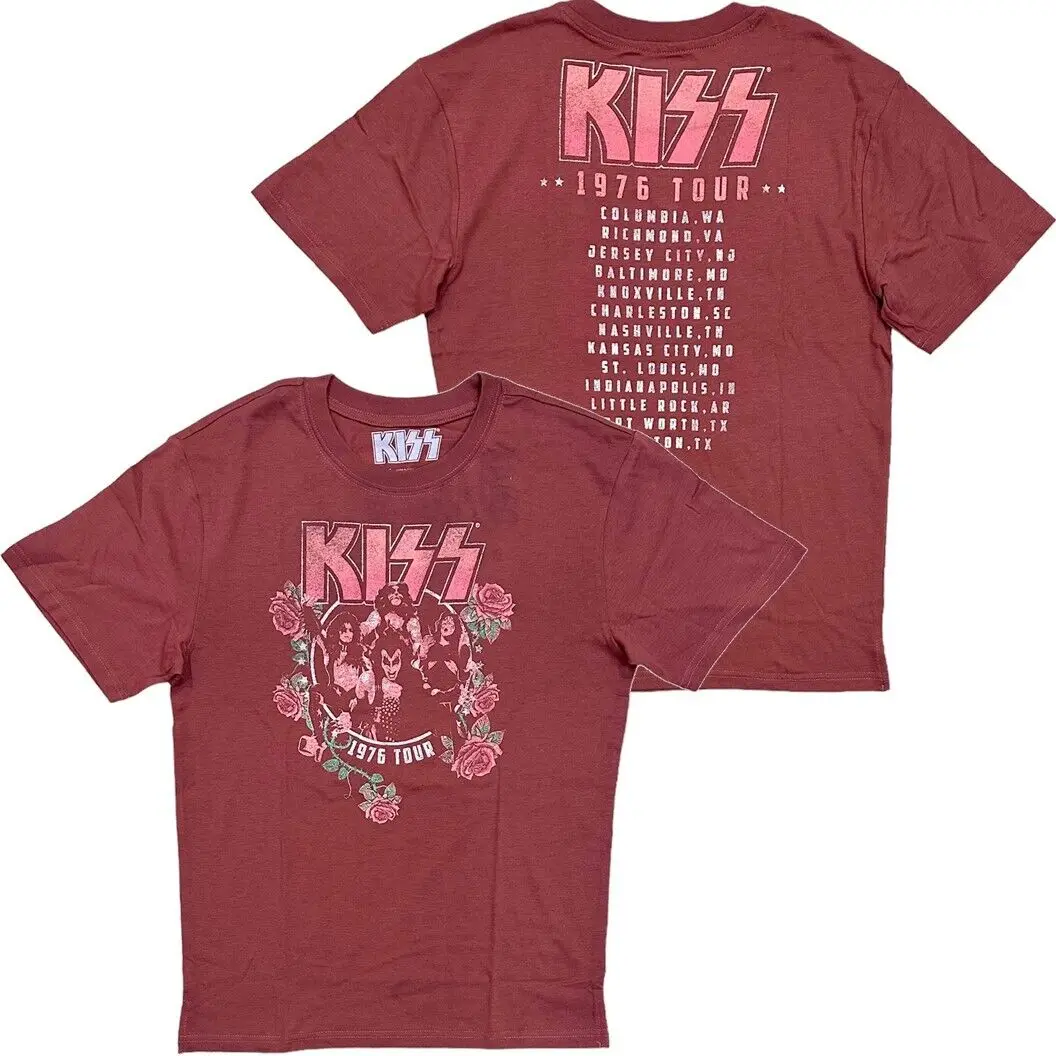 KISS Women's T-Shirt Genuine Merch Vintage 1976 Concert Tour Distressed Tee