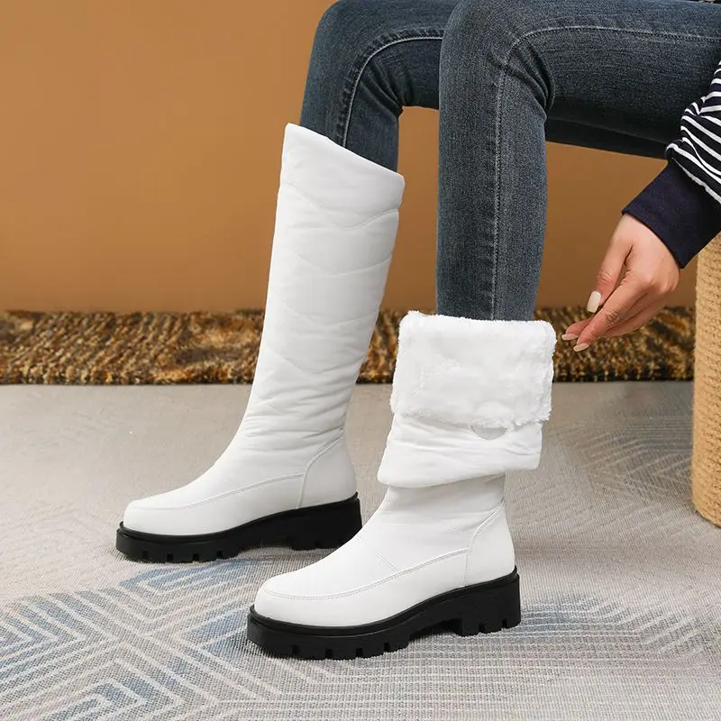 SIMLOVEYO جديد أحذية الثلوج جولة تو 5 سنتيمتر كعب سميك الانزلاق على مقاوم للماء في الهواء الطلق الركبة عالية بوتا أحجام كبيرة 42-43 الشتاء الأحذية بيع