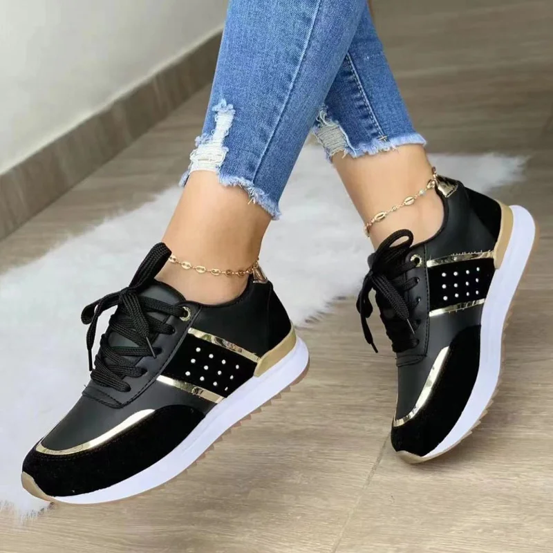 Sneakers Women Platform Shoe Leather Patchwork Female Casual Sport Ladies Outdoor Running Vulcanized Spring Autumn Winter Fallow