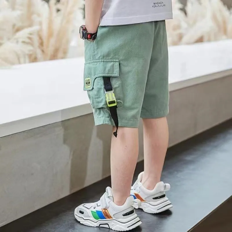 Boys Summer Pants Thin Pure Cotton Split Pants 2024 Summer New Children\'s Baby Korean Edition Work Shorts Trendy