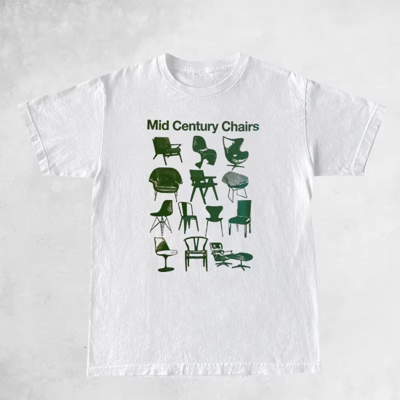 كرسي طباعة خمر نمط تي شيرت قصير الأكمام ملابس الشارع الجرافيك تي شيرت فضفاض شخصية تي شيرت ملابس عصرية بالداخل