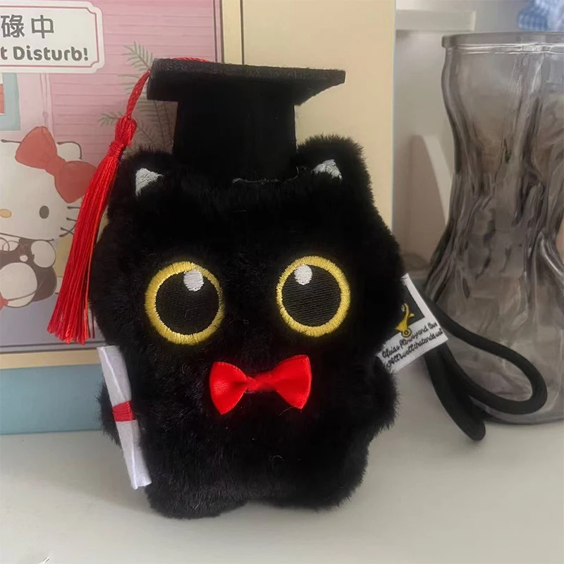 1Pcs Cute Cartoon Black Cat Keychain Bag Pendant Backpack Hanging Ornaments Lovely Small Cat Doll Animal Car Keyring Kids Gift