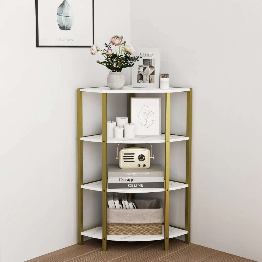 

4-Tier Corner Open Shelf,Bookcase Freestanding Shelving Unit,Plant Stand Small Bookshelf for Living Room, Home Office, Kitchen