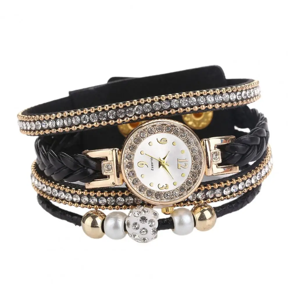 Quartz Watch Luxury Women Watch Multi Layers Wrap Around Rhinestone Braided Elegant Bracelet Watch Bracelet Watches Ladies