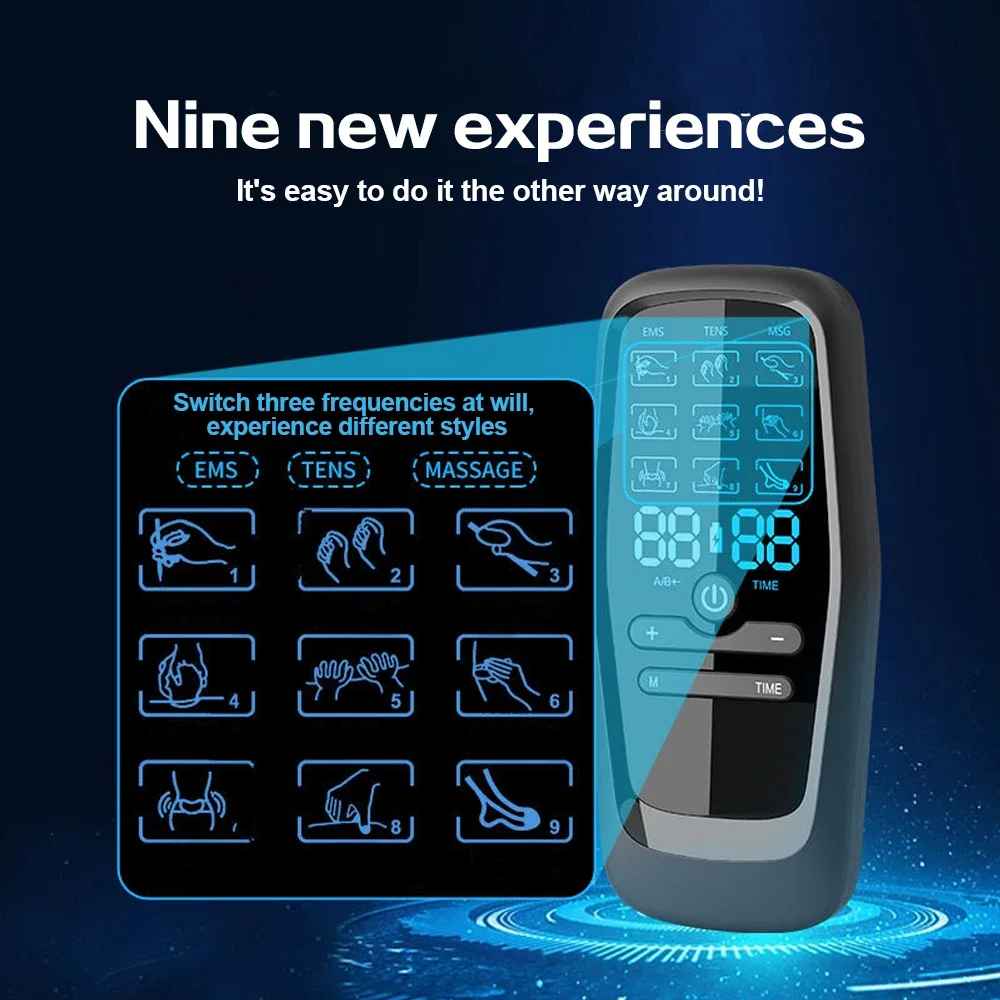 Intelligent Electric Muscle Therapy Stimulator 9-Mode 30 Intensity Levels Dual Output Massaging Device Portable EMS Body Massage