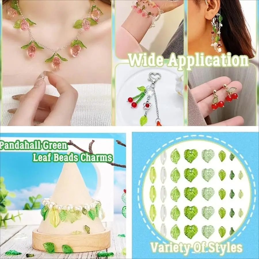 1/5/10/20/50/100pcs Green Leaf Beads with Curved Edges, Perforated Plant Beads Suitable for Making Jewelry, and Leaf-Shaped Jewe