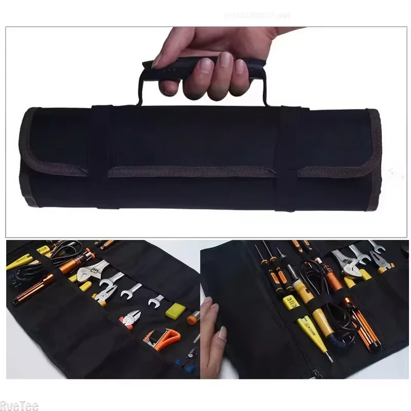 Multifunction Roller Tool Bags Oxford Canvas Practical Handles Bags Wrench Roll Storage Waterproof Hand Roller Pockets Oxford