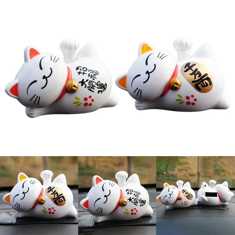 Solar Powered Chinese Lucky Waving Cat Beckoning Maneki Neko Fortune Feng Shui Home  Car Decoration Supplies 1pc