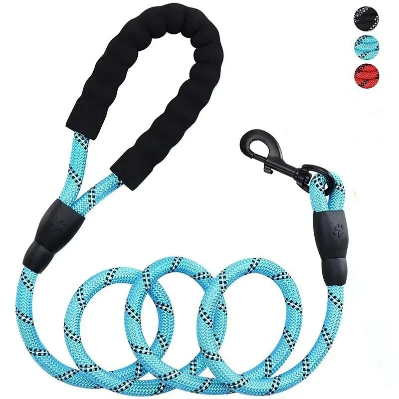 Pet Reflective Traction Rope Nylon Round Rope Large and Medium Explosion Proof Punching Dog Rope Foam Handle Traction Belt