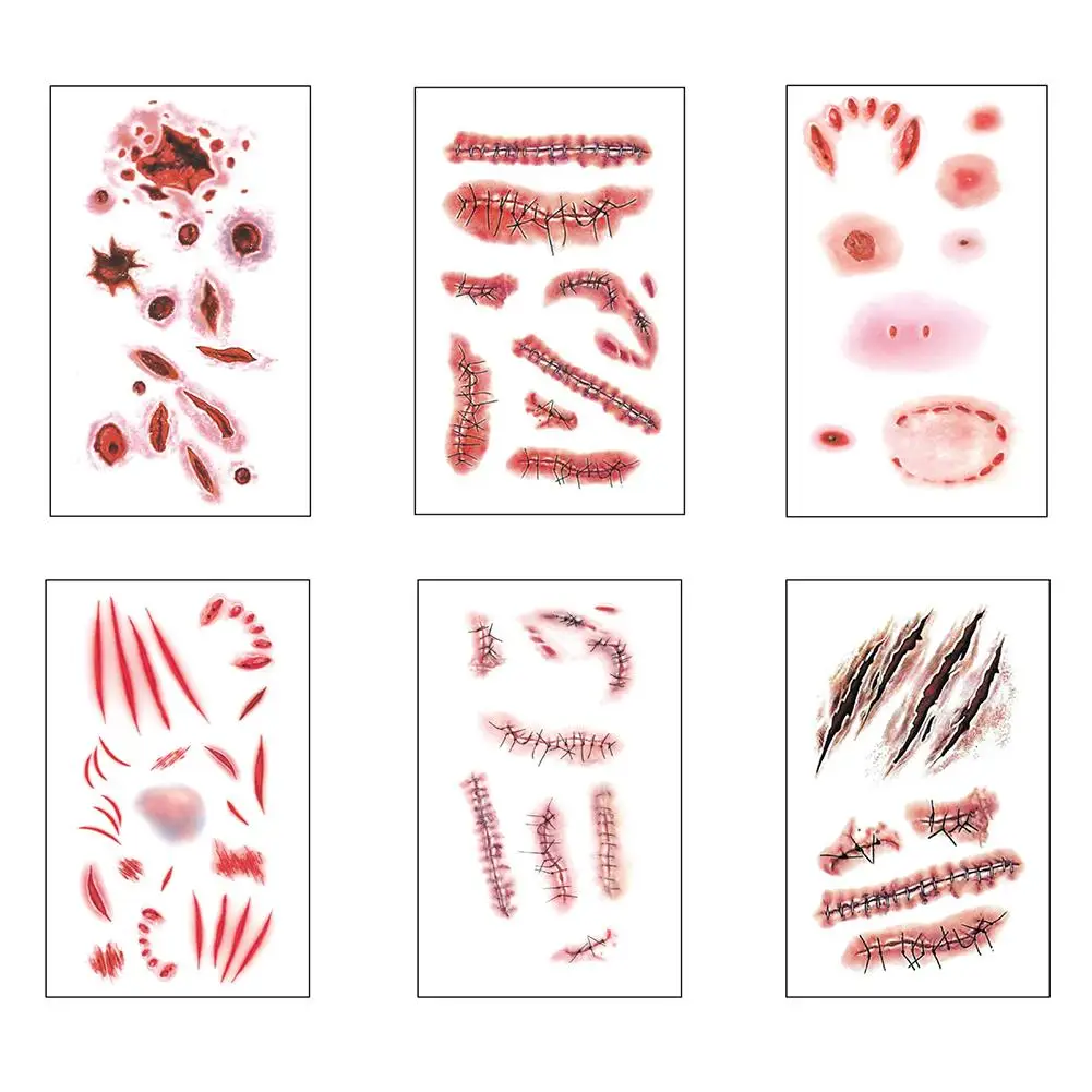 НОВАЯ наклейка для татуировки шрамов на Хэллоуин для женщин и мужчин, наклейка для татуировки на руку, боди-арт, водонепроницаемая, имитация раны, царапин, Par L5G3