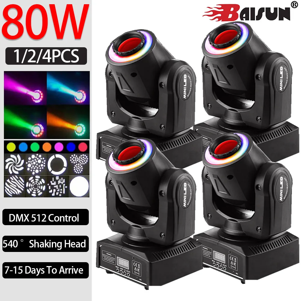 80W 1/2/4PCS Professional Stage Light 540°Gobo Moving Head DJ Disco Light DMX 512 Sound Control Audience Holiday Wedding Ambient