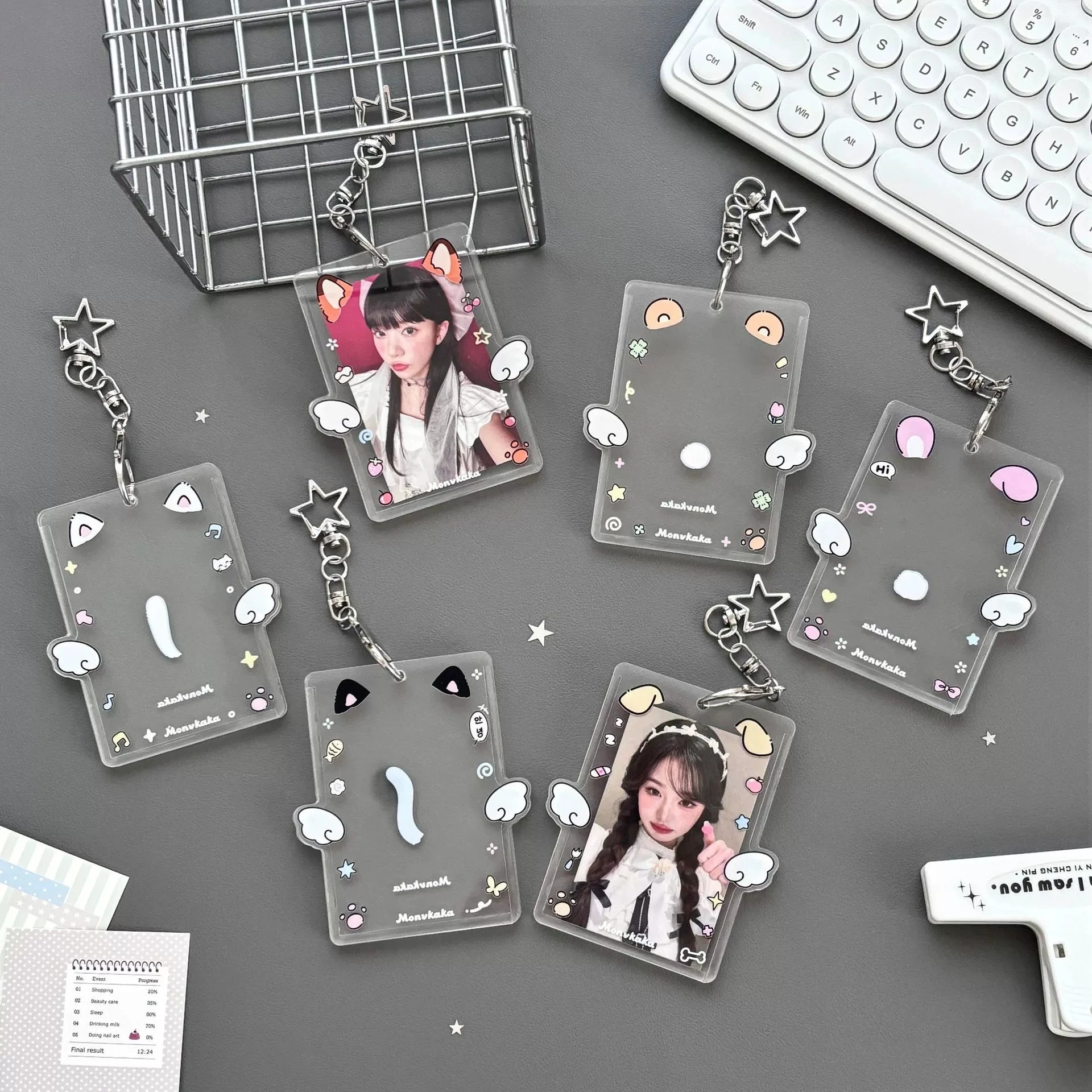3Pcs Cute Animal Wings Acrylic 3 inch Kpop Photo Holder Photocards Card Display Bag Pendant School Stationery