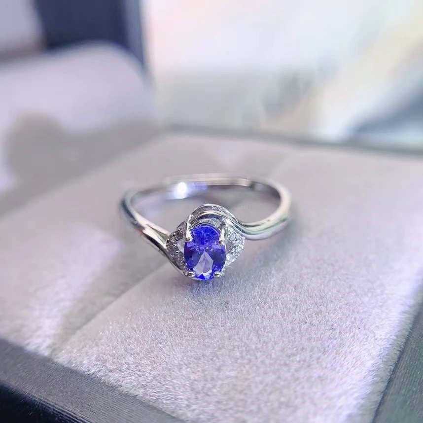 

Classic Engagement Ring for Woman 4mm*6mm 0.5ct Natural Tanzanite Ring Solid 925 Silver Tanzanite Jewelry