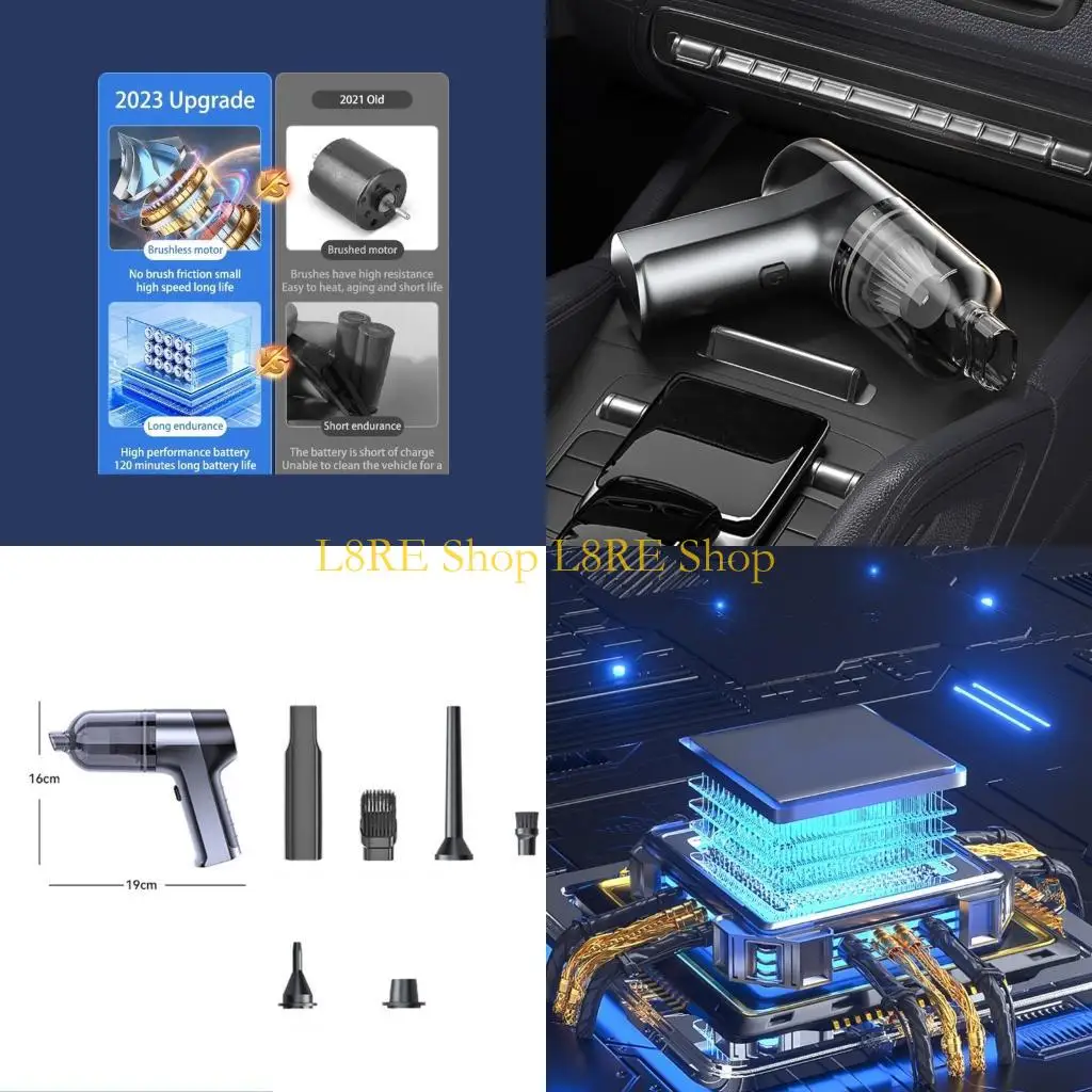 

L8RE Handheld Vacuum USB Rechargeable Car Carpet Cleaner Lightweight Portable Trash Garbage Remover Cleaning Car Dry Wet Use