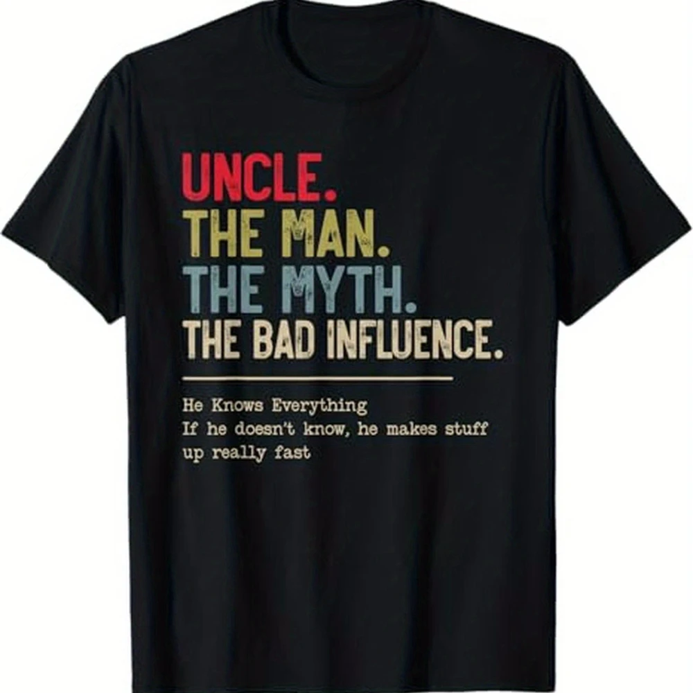 Uncle: The for Man, The Myth, The Bad Influence Graphic Tee T-shirts Men's Women Cotton All-season Unisex Plus Size Loose Fit