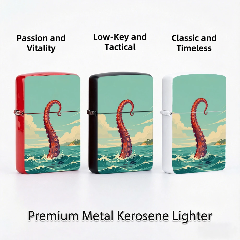 Flip Top Lighter Sea Monster Octopus Tentacle Ocean Art Pattern lighters vintage lighters for smokers Collectible Hobby Gift